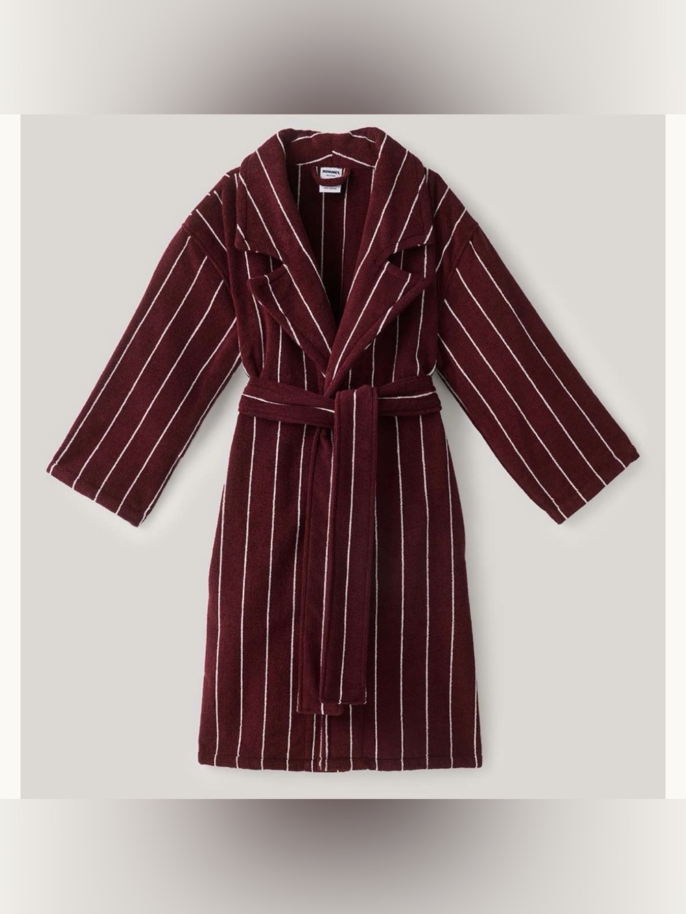 Hommey 100% cotton plush robe in Merlot pinstripe